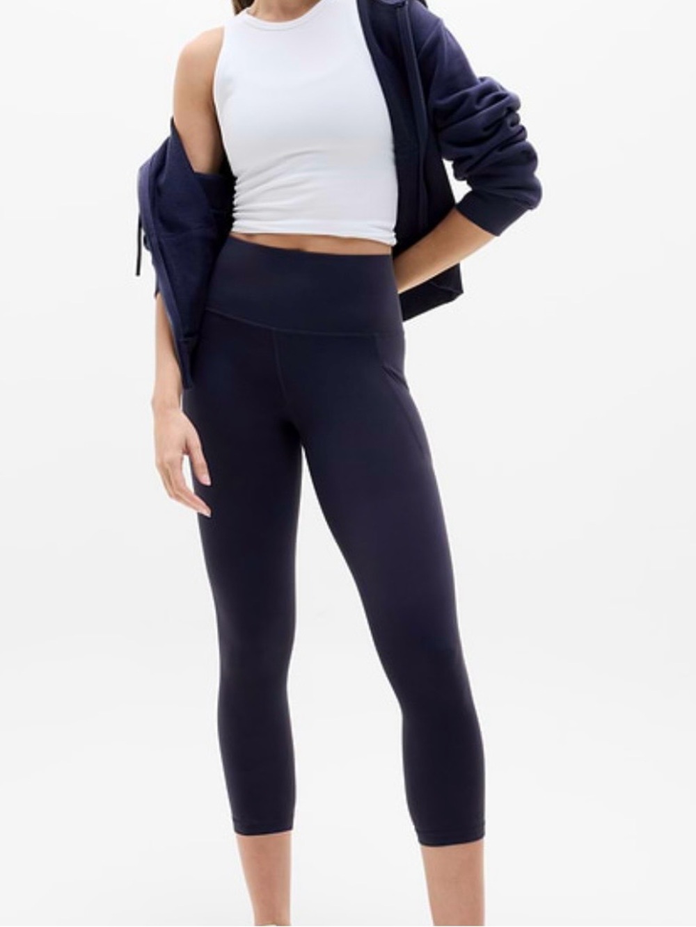 NWT ATHLETA High Waist Salutation Stash Pocket Capri  NAVY, Size SP-Small Petite